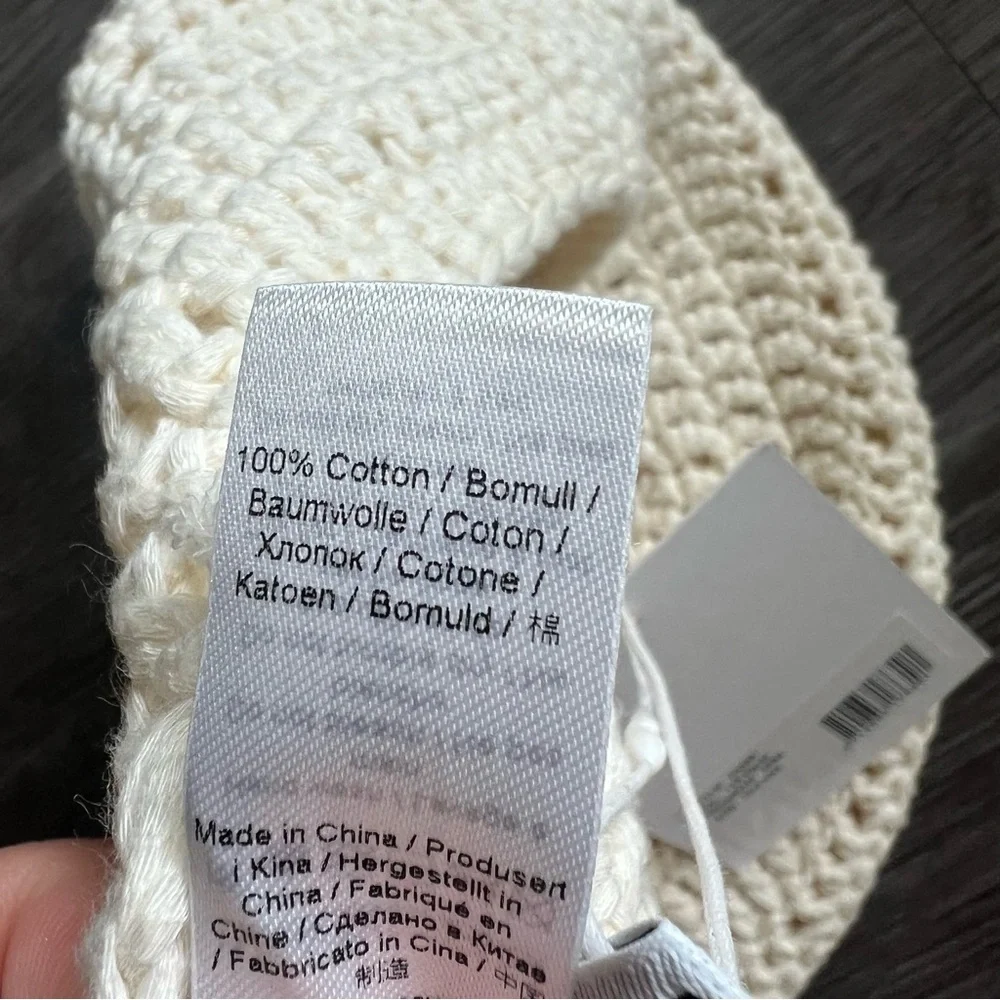 NEW GANNI Crochet Beret Hat Ivory Silver Disc Detail Women's One Size